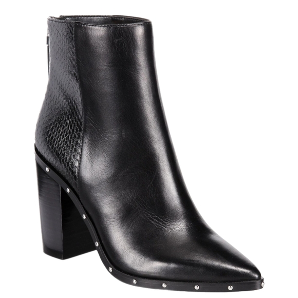 Black Ankle Boots with Studded Detailing and Block Heel